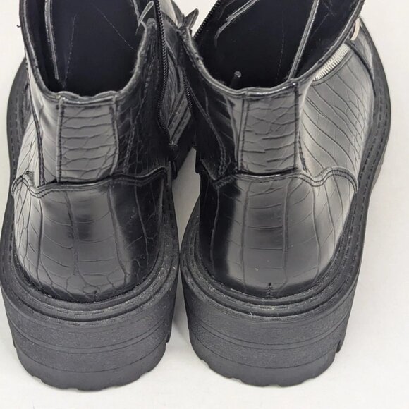 Glamorous Wide Fit Sz 7 Black Chunky Chelsea Boots Croc Print, Zip & Lace-up - Picture 7 of 7